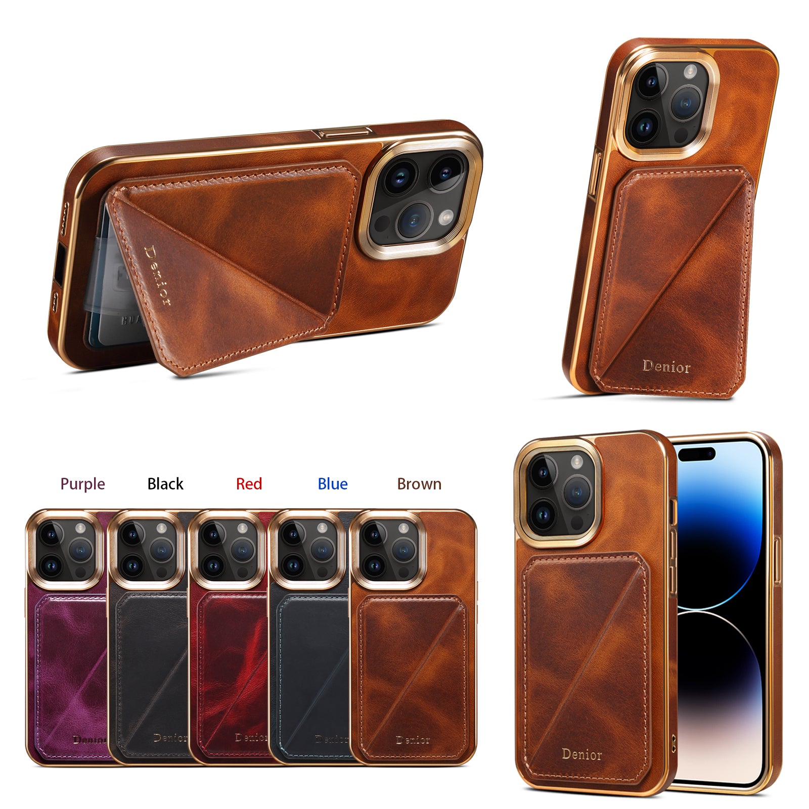 Luxury Cowhide Leather Wallet iPhone Case – Magnetic Card Holder, Plating Shell, Shockproof Protection, Premium Design for iPhone Models