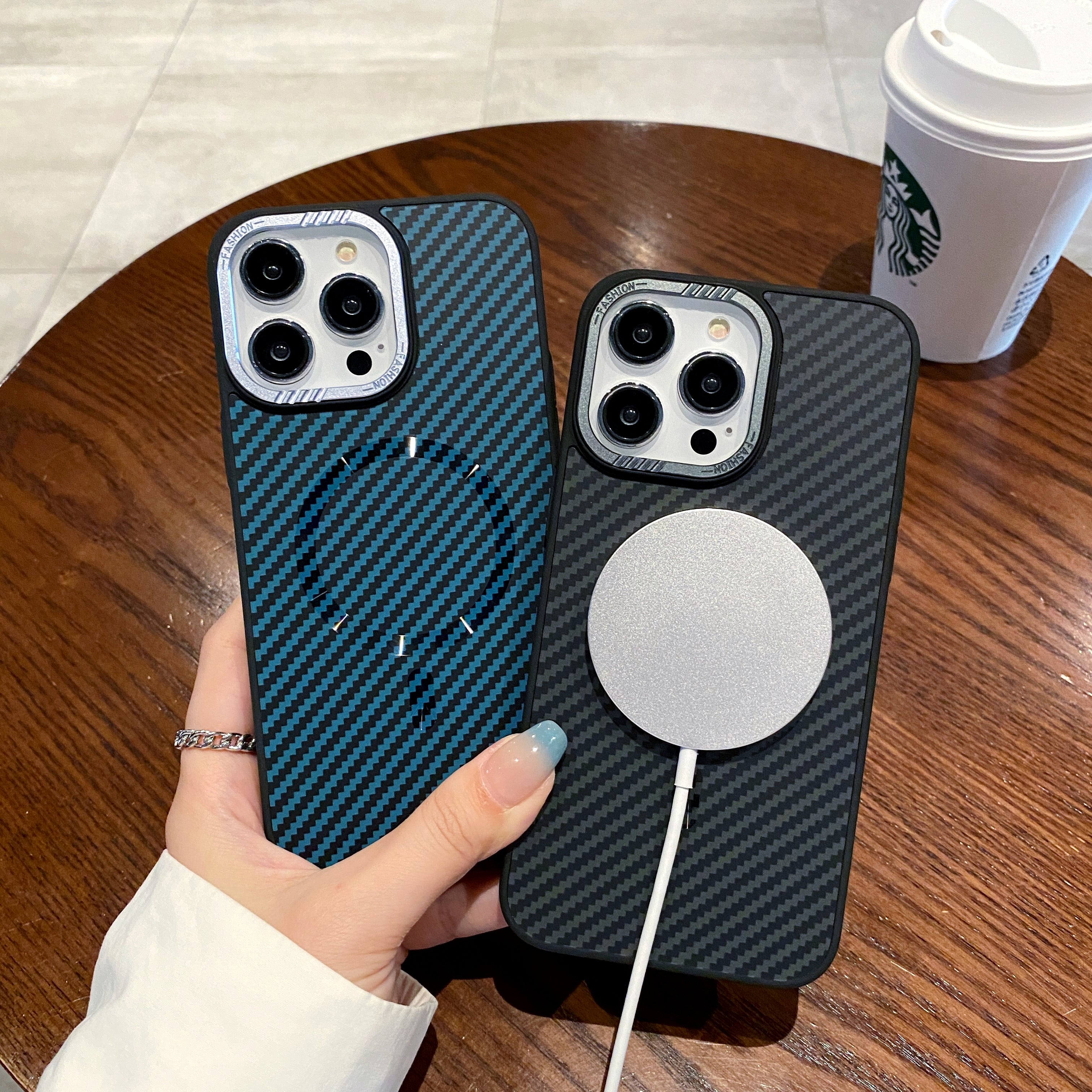 Luxury Magnetic Carbon Fiber iPhone Case – Shockproof MagSafe Wireless Charging Cover with Sleek Texture for iPhone Models