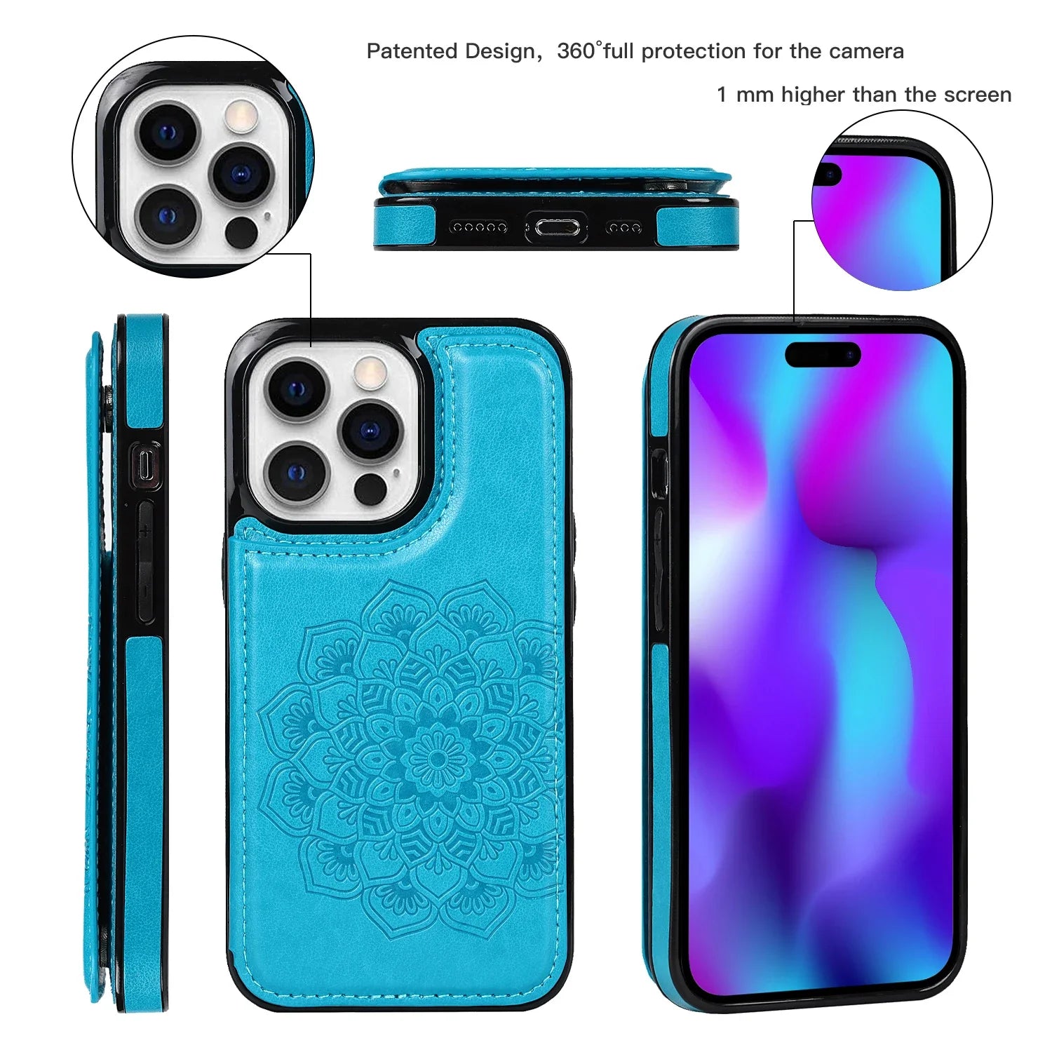 Luxury Wallet Datura Double Buckle iPhone Case – Magnetic Flip, Card Slot, Protective & Stylish Leather Cover Case for iPhone