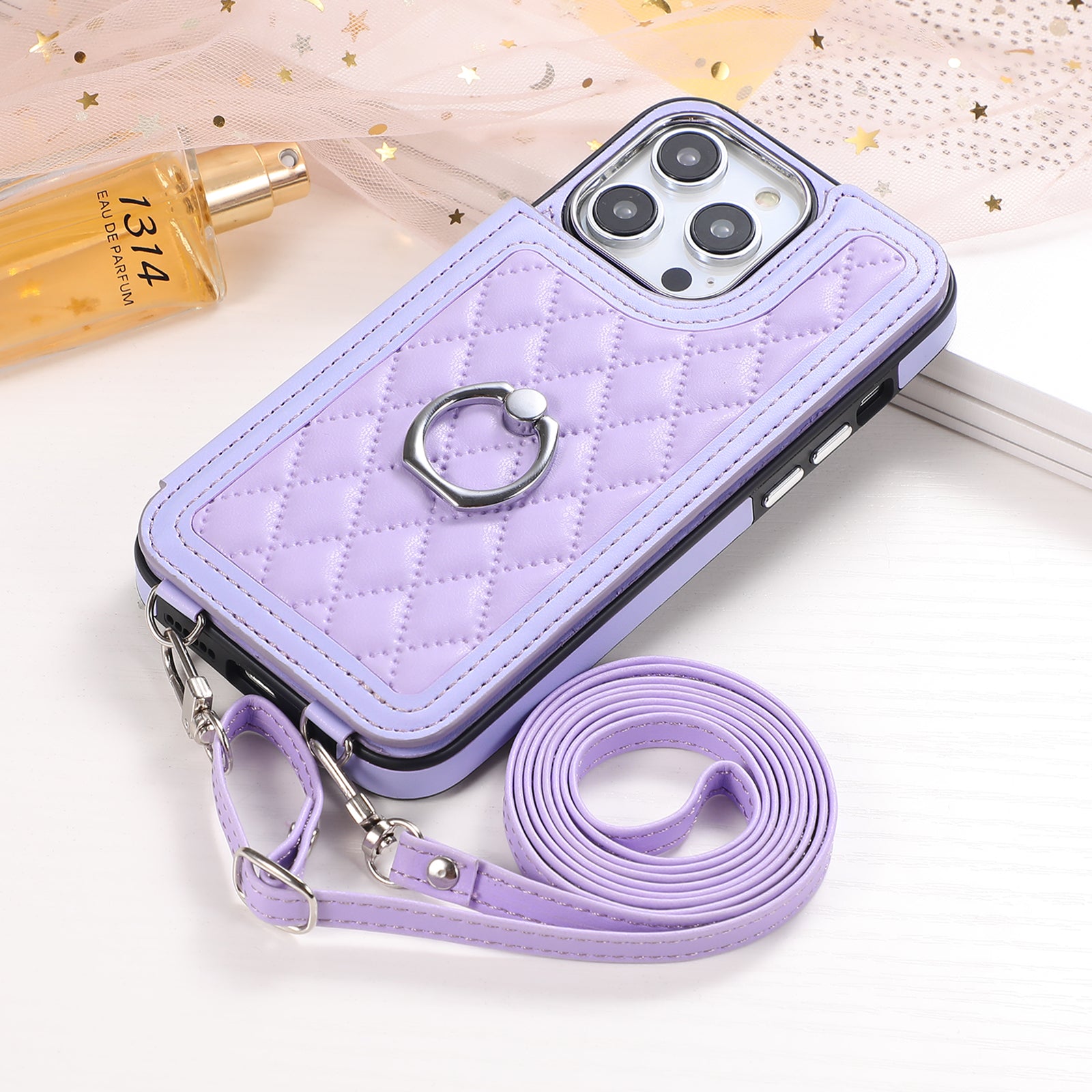 Luxury Crossbody RFID Leather Wallet iPhone Case – Card Slot, Ring Holder, Double Buckle, Lanyard Bag Cover, Magnetic Closure