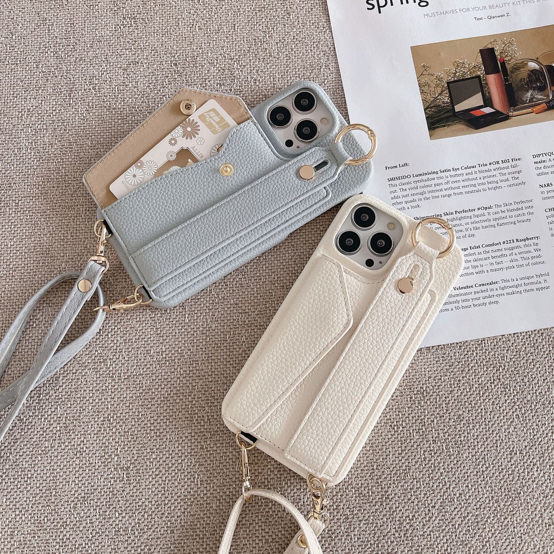 Luxuriöse Crossbody-Hülle aus Leder für das iPhone – Handschlaufe, Ringhalter, Kartenfach, stoßfester Schutz, stilvolles Design für das iPhone