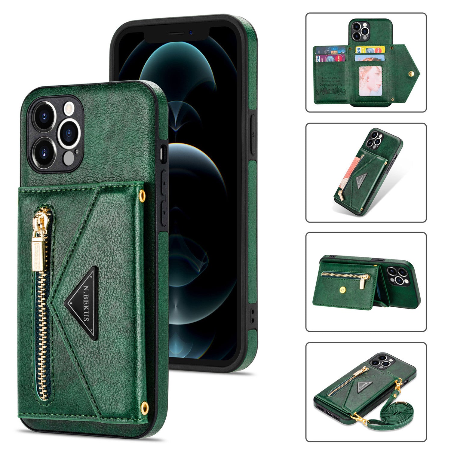 Zipper Wallet Crossbody Leather iPhone Case – Card Holder, Lanyard Strap, Secure Storage Stylish Protection for iPhone Models