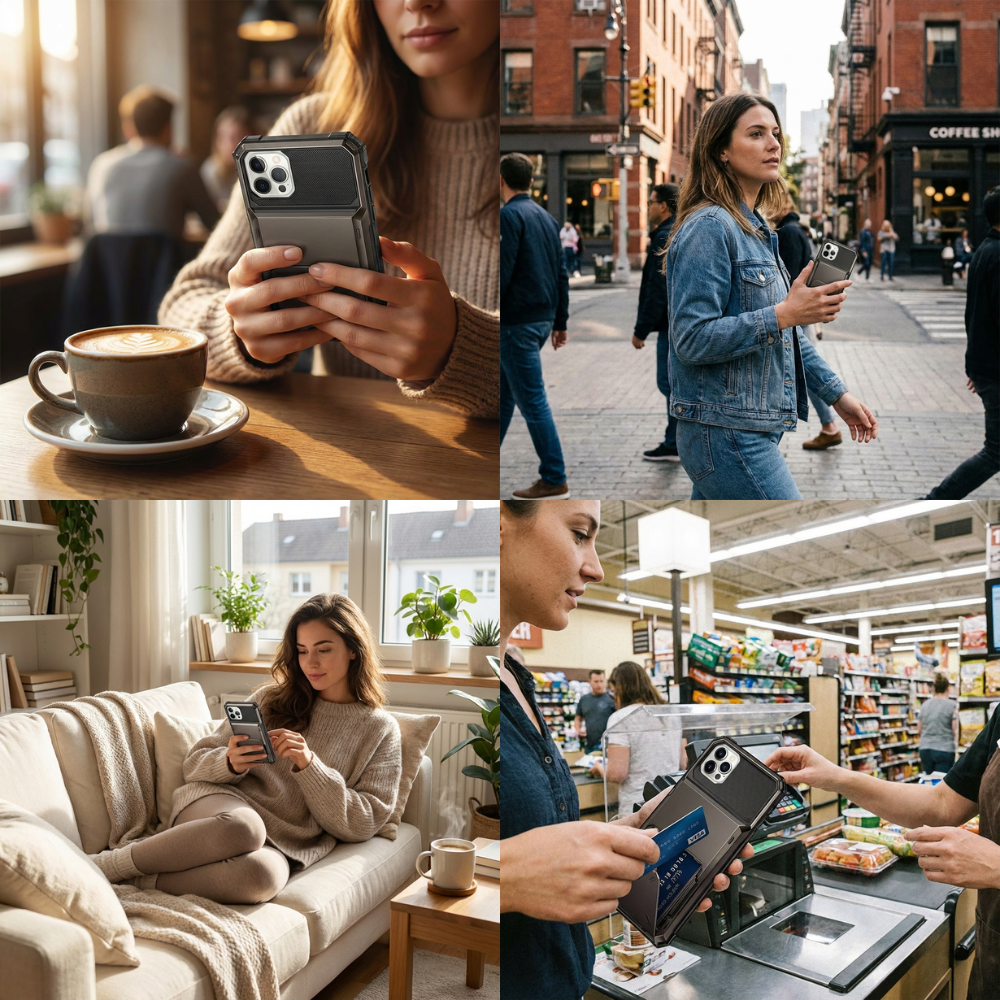 Luxury Wallet Apple iPhone Case, MagSafe Compatible Shockproof Cover with Camera Screen Protection, 4 Card Slot Holder Design