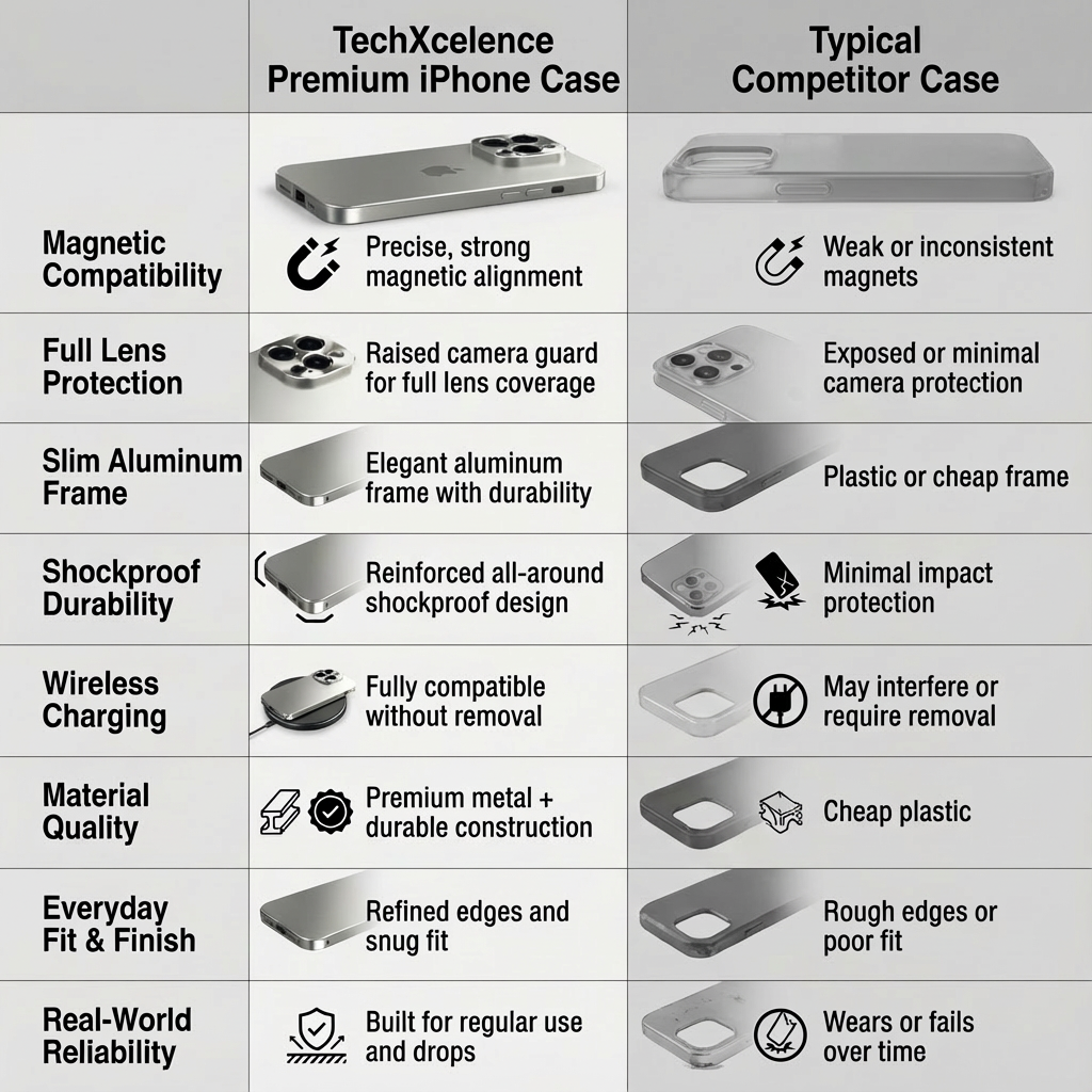 Luxury Shockproof Magnetic iPhone Case - Slim Aluminum Frame with Full Lens Protection, Wireless Charging Compatible, Durable Metal Cover Design