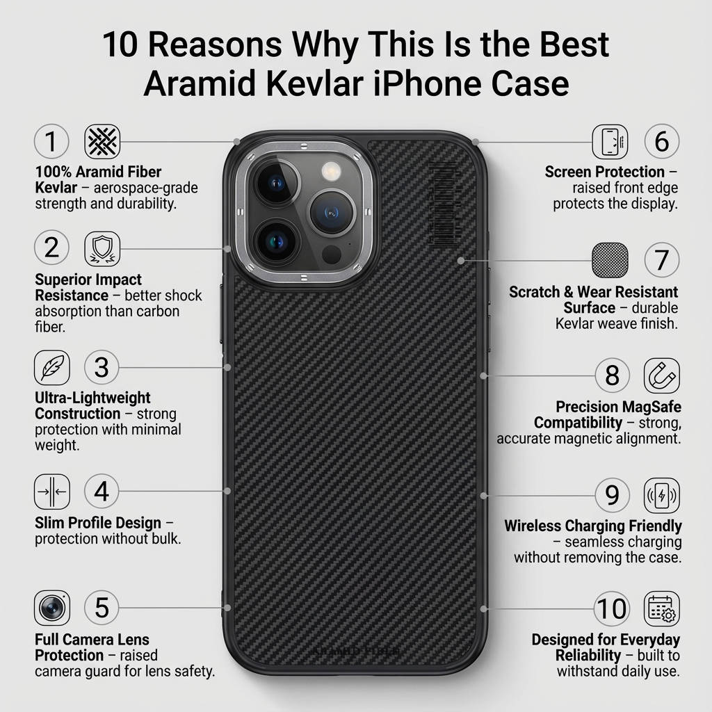 Premium 100% Aramid Fiber Kevlar iPhone Case – 600D Lightweight  Compatible Ultra-Thin Protective Cover for iPhone Models
