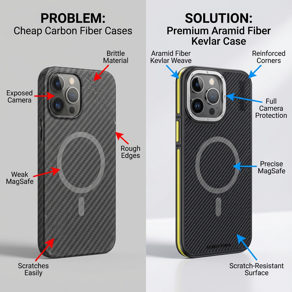 Premium 100% Aramid Fiber Kevlar iPhone Case – 600D Lightweight  Compatible Ultra-Thin Protective Cover for iPhone Models