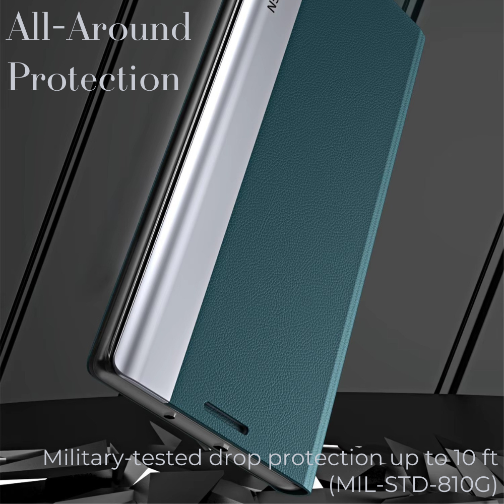 Luxury Flip Apple iPhone Case, MagSafe Compatible, Ultra Thin Magnetic Shockproof Full Protection Cover with Screen Guard, Book Style Stand and Wallet Pocket