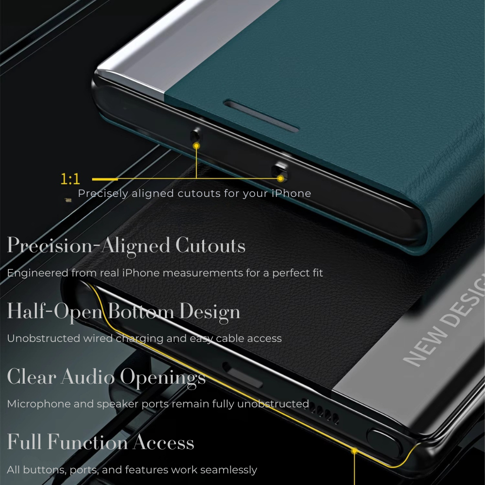 Luxury Flip Apple iPhone Case, MagSafe Compatible, Ultra Thin Magnetic Shockproof Full Protection Cover with Screen Guard, Book Style Stand and Wallet Pocket