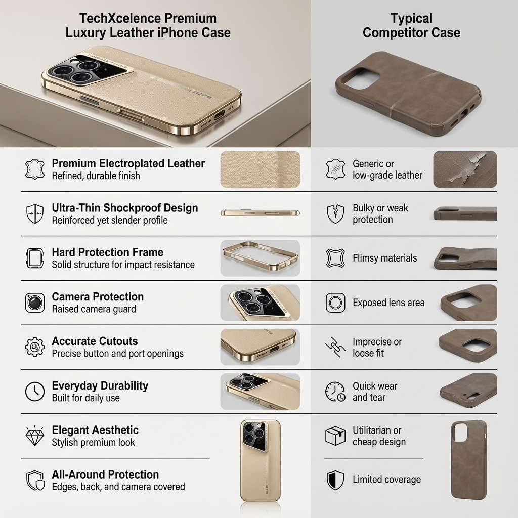 Premium Luxury iPhone Case – Electroplated Leather, Ultra-Thin, Shockproof Hard Protection Durable Cover | Case for iPhone