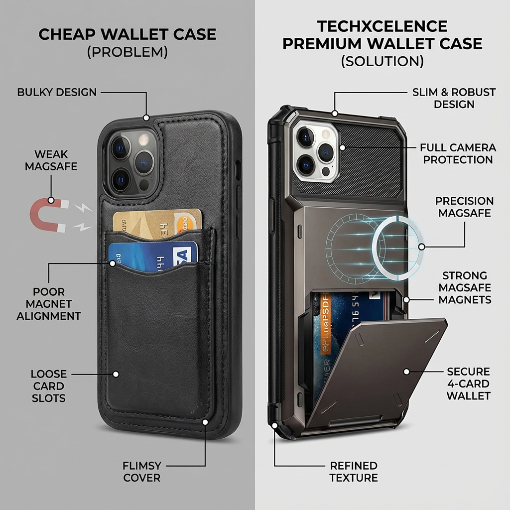 Luxury Wallet Apple iPhone Case, MagSafe Compatible Shockproof Cover with Camera Screen Protection, 4 Card Slot Holder Design