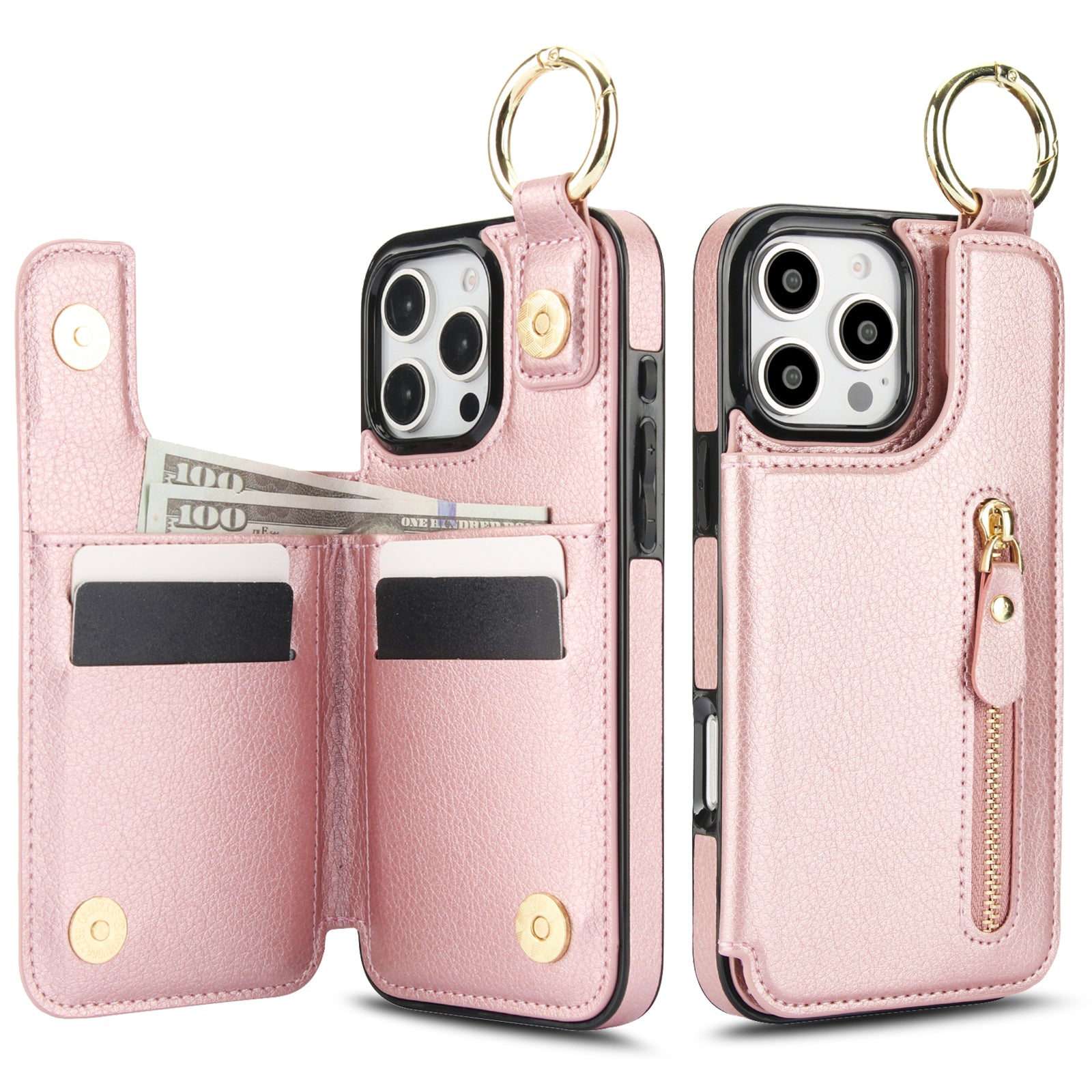 Luxuriöse iPhone-Hülle aus Leder im Brieftaschenformat mit Reißverschluss – Kartenhalter, Ringständer, stoßfester Schutz und Crossbody-Design für sicheren und stilvollen Komfort