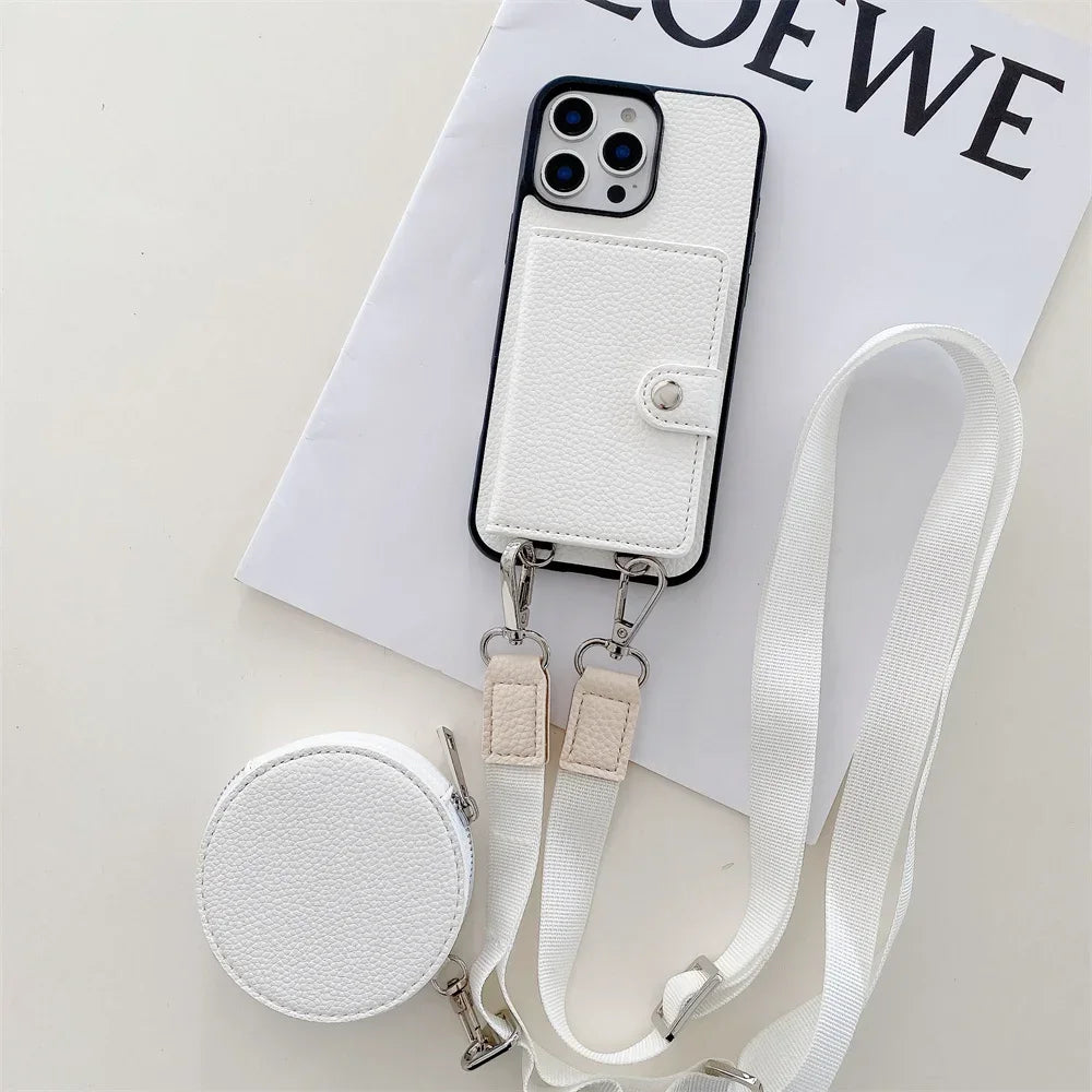 Luxury Crossbody Wallet iPhone Case – Card Slot, Coin Purse, Leather Lanyard, Protective & Stylish Cover | Case for iPhone