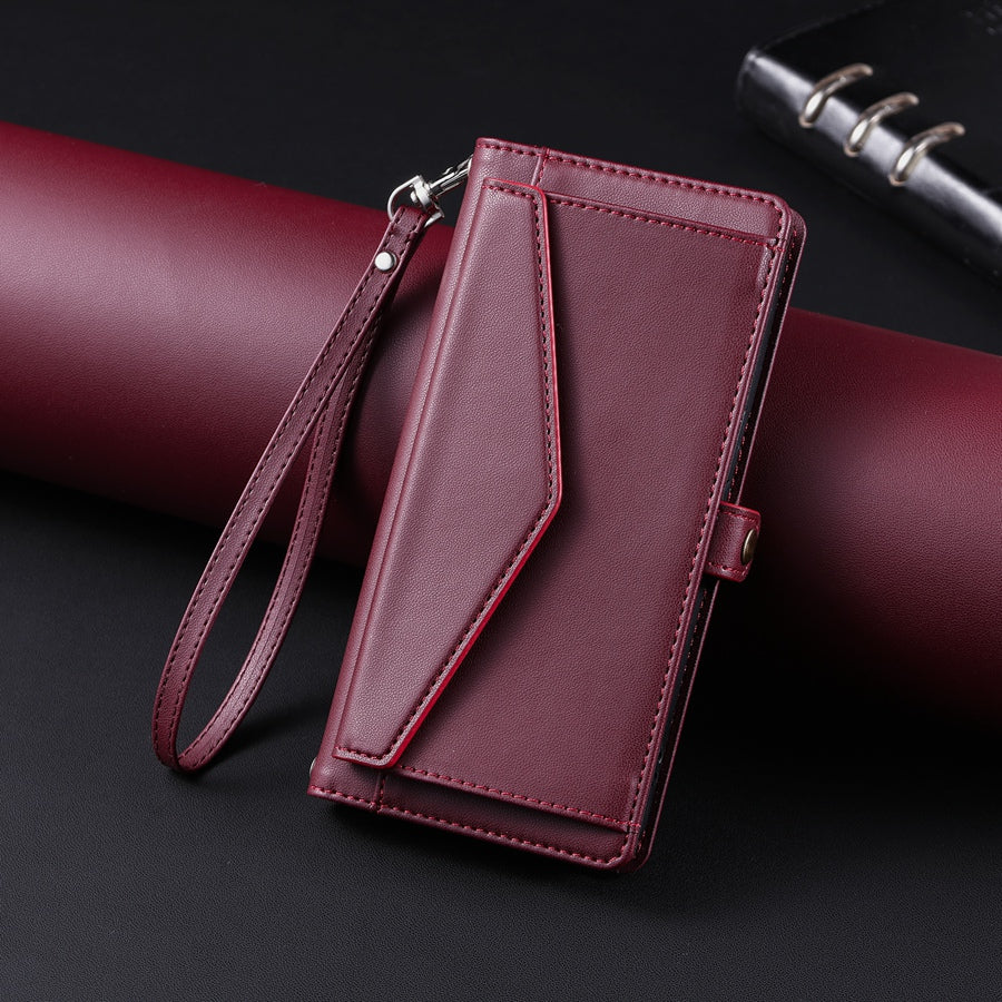 Luxury Dual-Layer Wallet iPhone Case – Flip Leather Cover with Card Slots, Photo Frame, 2 Lanyards, Shockproof Protection, and Stand Feature for iPhone