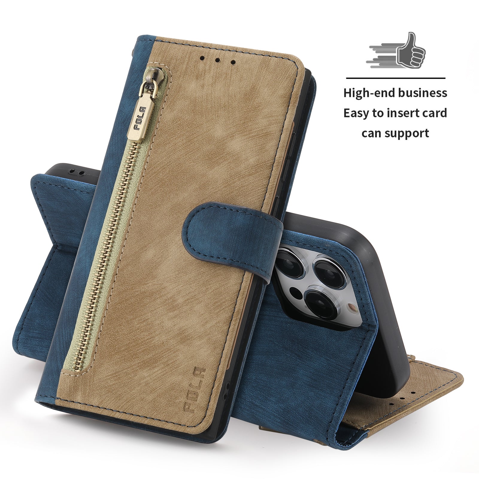 RFID-blockierende Leder-Brieftaschenhülle für iPhone – Klapphülle mit Reißverschluss, Kartenfach, magnetischer Ständer, stoßfester Schutz, Premium-Design für iPhone