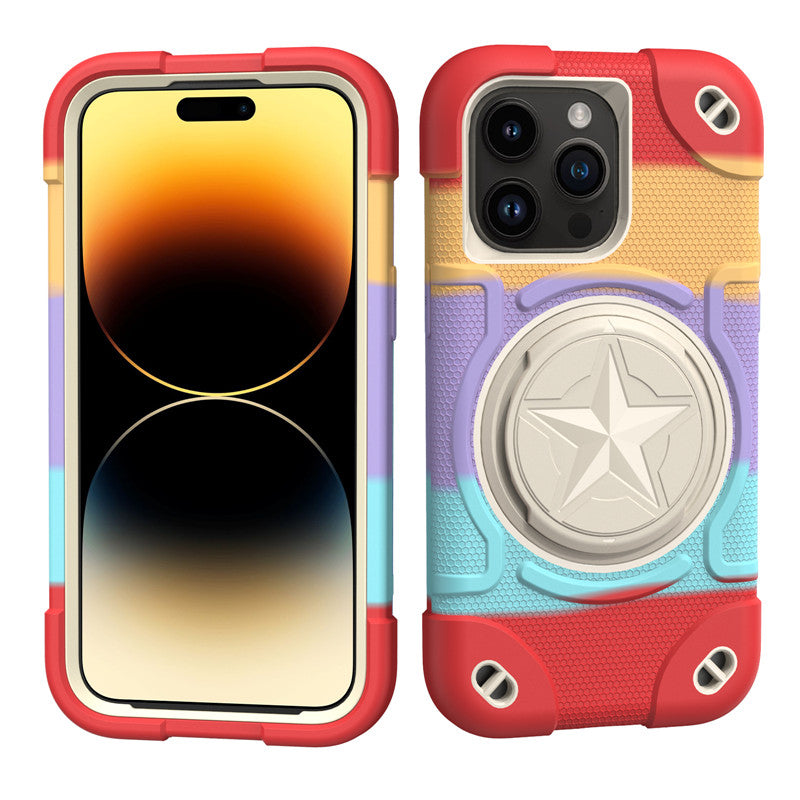 Shield Rotating Ring Rugged Stand iPhone Case – Star Design, Macaron Color Bumper Cover, Durable Protection for iPhone Models