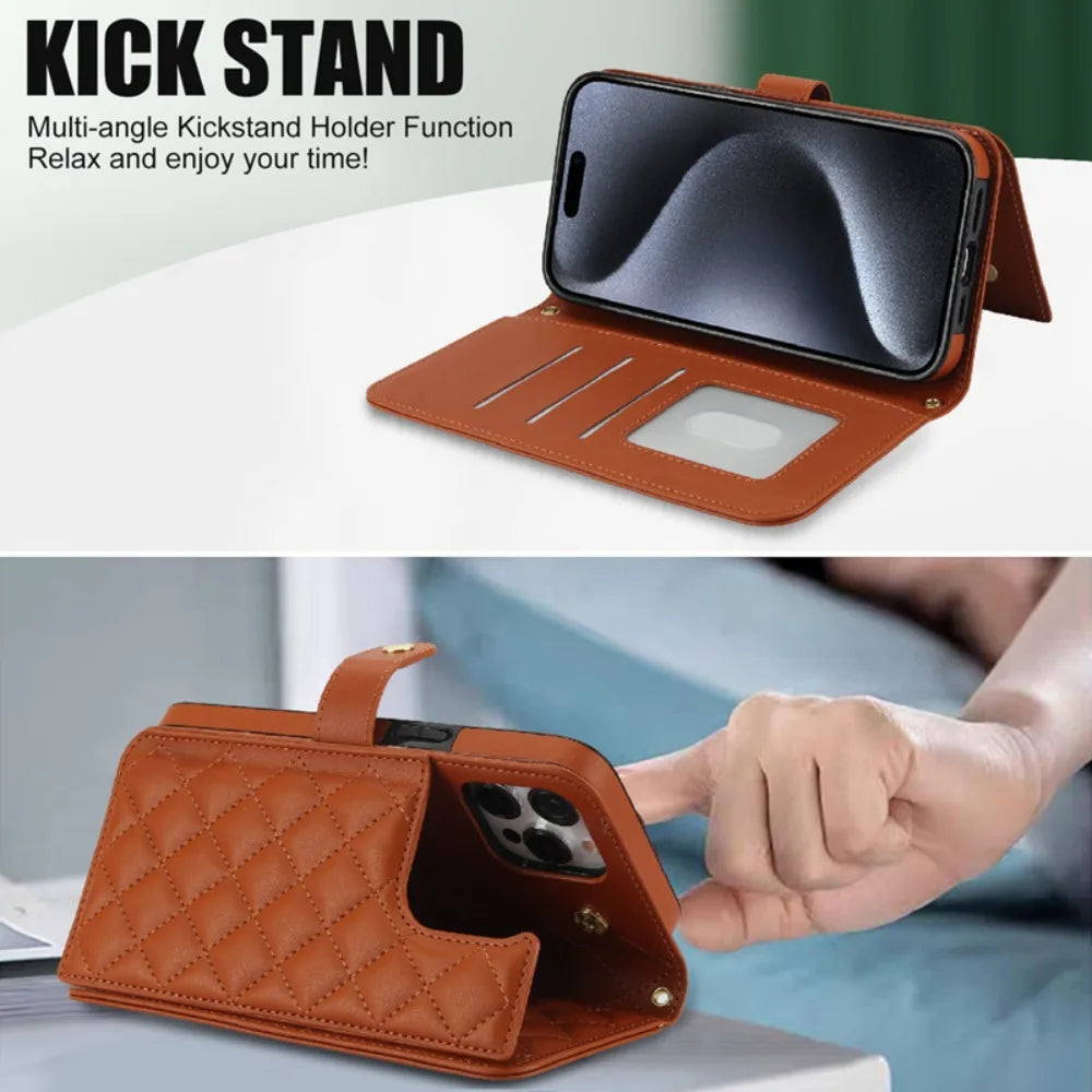 RFID Blocking Wallet Crossbody Flip iPhone Case – Card Slot Holder, PU Leather, Secure Protection for iPhone Models