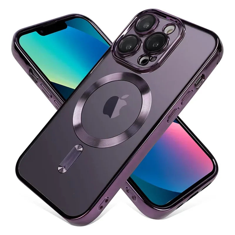 Clear Plating Magnetic iPhone Case - MagSafe Compatible, Lens Protection, Wireless Charging Ready Case for iPhone