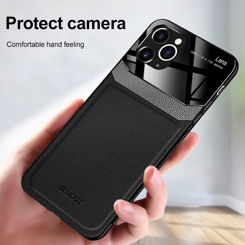 Premium Apple iPhone Case MagSafe Compatible, Camera Lens & Screen Protection Cover with Leather Texture Camera Guard