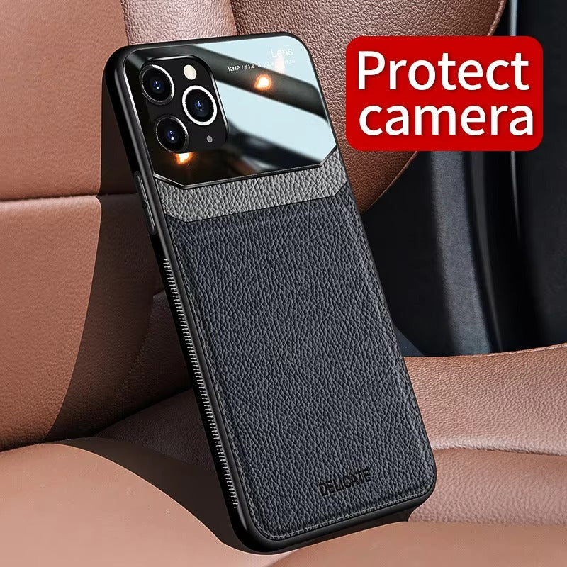 Premium Apple iPhone Case MagSafe Compatible, Camera Lens & Screen Protection Cover with Leather Texture Camera Guard