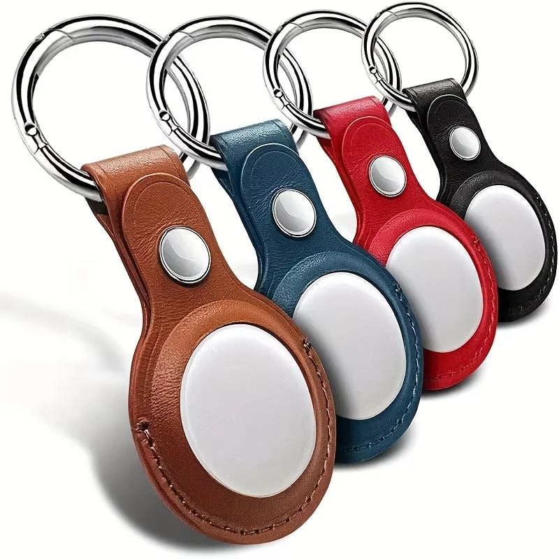 Luxury Leather AirTag Keychain Holder – Anti-Scratch Pet Tracker Cover, Secure Snap Button, Stylish Protective Case for iOS, Key Ring Included