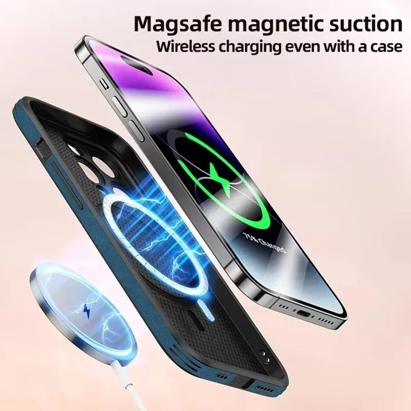 Luxury Vintage Lambskin PU Leather MagSafe iPhone Case – Wireless Charging, Full Protection, Stylish & Durable Cover 