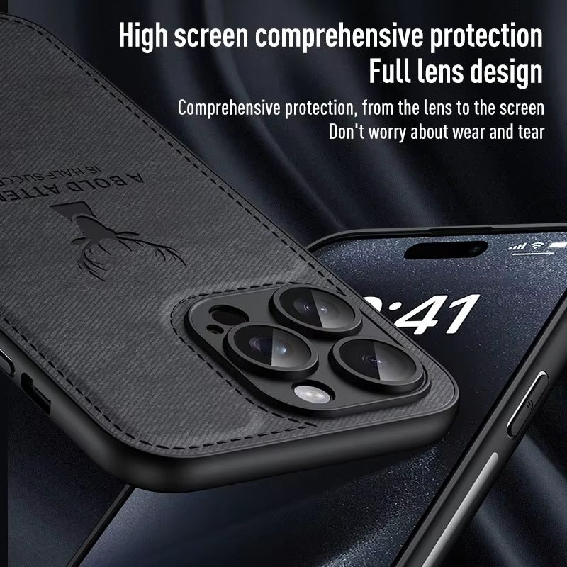 Luxury Cloth Leather Texture iPhone Case – Deer Head Pattern, Shockproof, Stylish Design for Daily Use | Case for iPhone