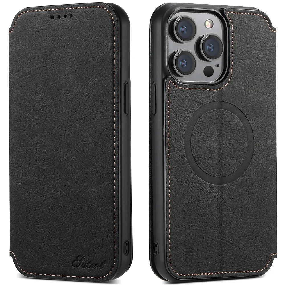 Luxuriöse magnetische iPhone-Klapphülle aus Leder – MagSafe Wallet-Kartenhalter, kompatibel mit kabellosem Laden, stoßfester Schutz, elegantes Design für iPhone-Modelle