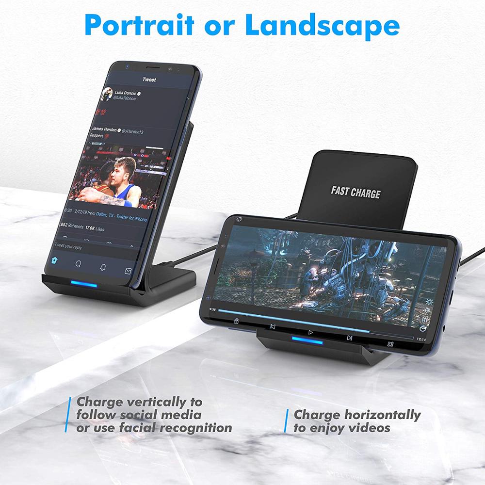 Premium 100W Wireless Charger Stand Fast Charging Station Pad for Apple iPhone, iOS, Android Smartphones – Type-C, Qi Dock, Dual Coil, Safety Features
