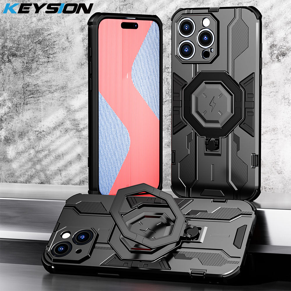 KEYSION MagSafe Shockproof iPhone Case – Ring Stand with Camera Protection, Durable Phone Cover for iPhone Models