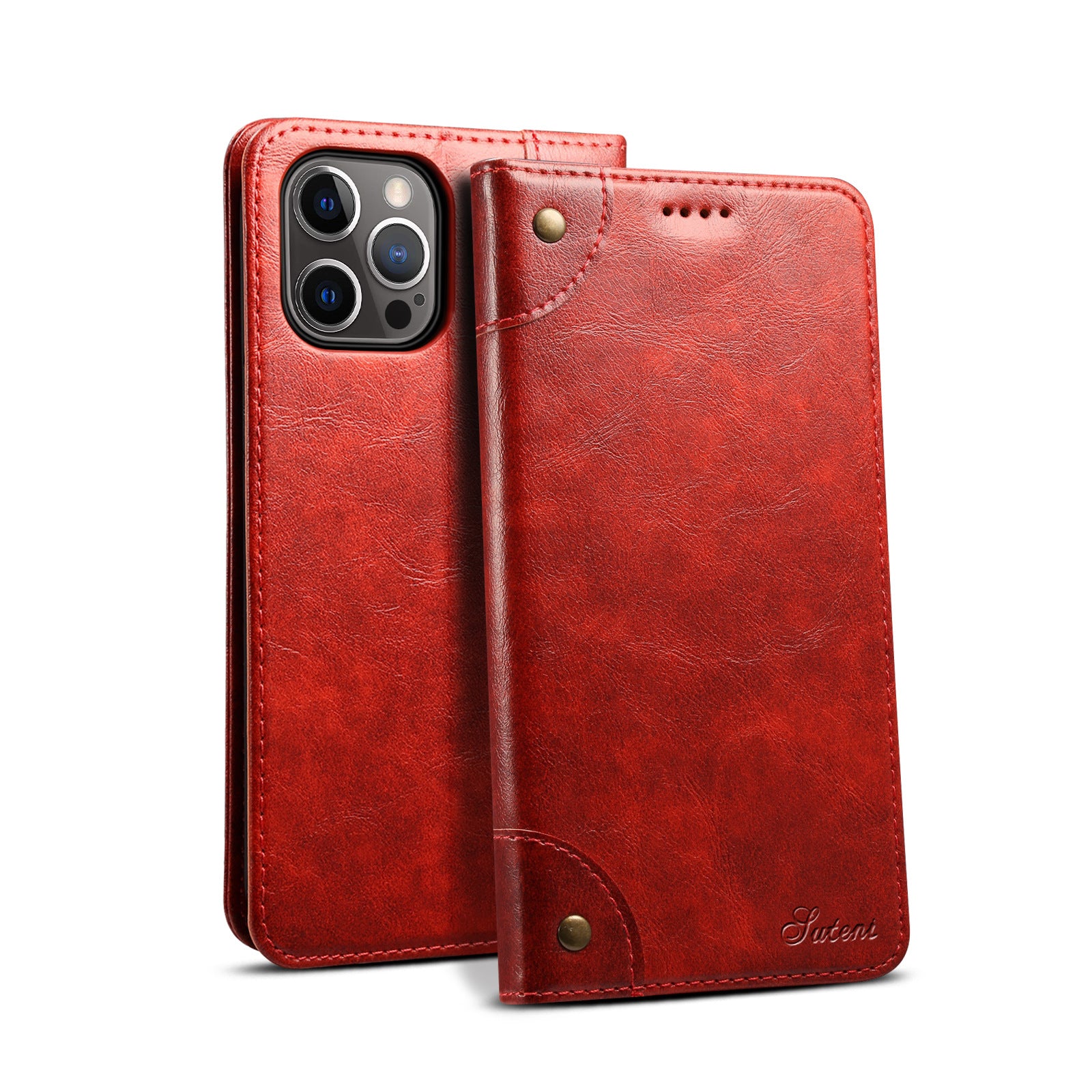 Luxury Genuine Leather Wallet Flip iPhone Case – Magnetic Closure, Card Holder, Stand Function, Shockproof Protective Cover, Classic Book-Style Design