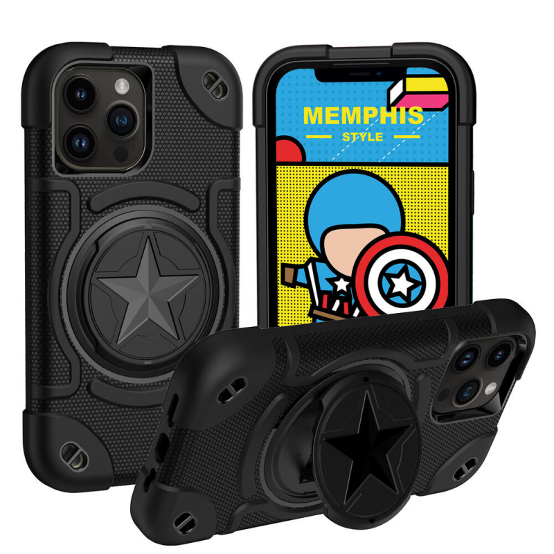 Shield Rotating Ring Rugged Stand iPhone Case – Star Design, Macaron Color Bumper Cover, Durable Protection for iPhone Models