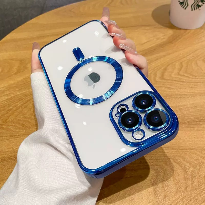 Clear Plating Magnetic iPhone Case - MagSafe Compatible, Lens Protection, Wireless Charging Ready Case for iPhone