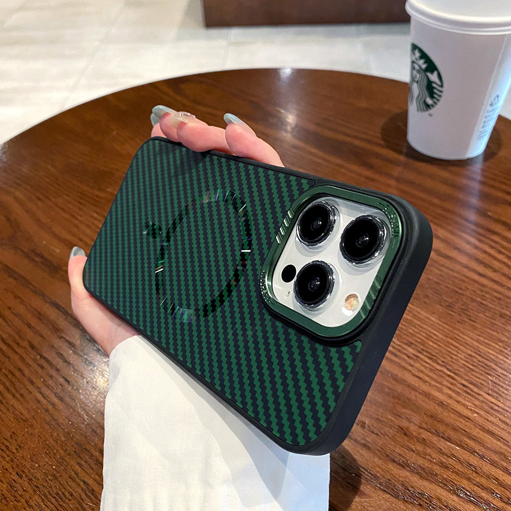Luxury Magnetic Carbon Fiber iPhone Case – Shockproof MagSafe Wireless Charging Cover with Sleek Texture for iPhone Models