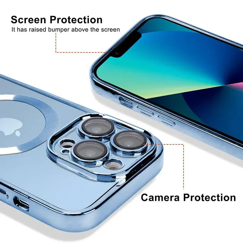 Clear Plating Magnetic iPhone Case - MagSafe Compatible, Lens Protection, Wireless Charging Ready Case for iPhone