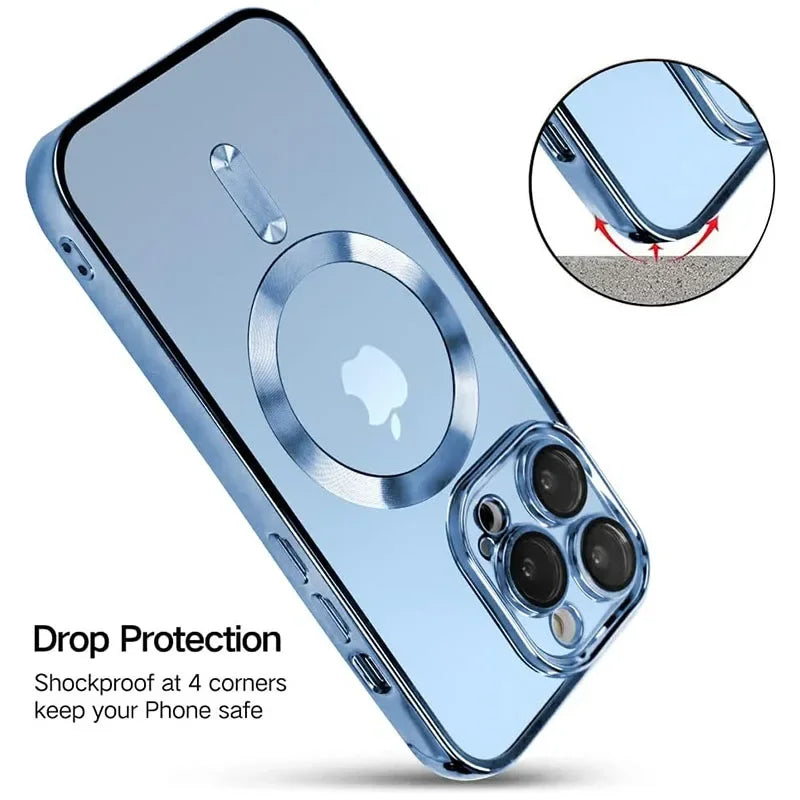 Clear Plating Magnetic iPhone Case - MagSafe Compatible, Lens Protection, Wireless Charging Ready Case for iPhone