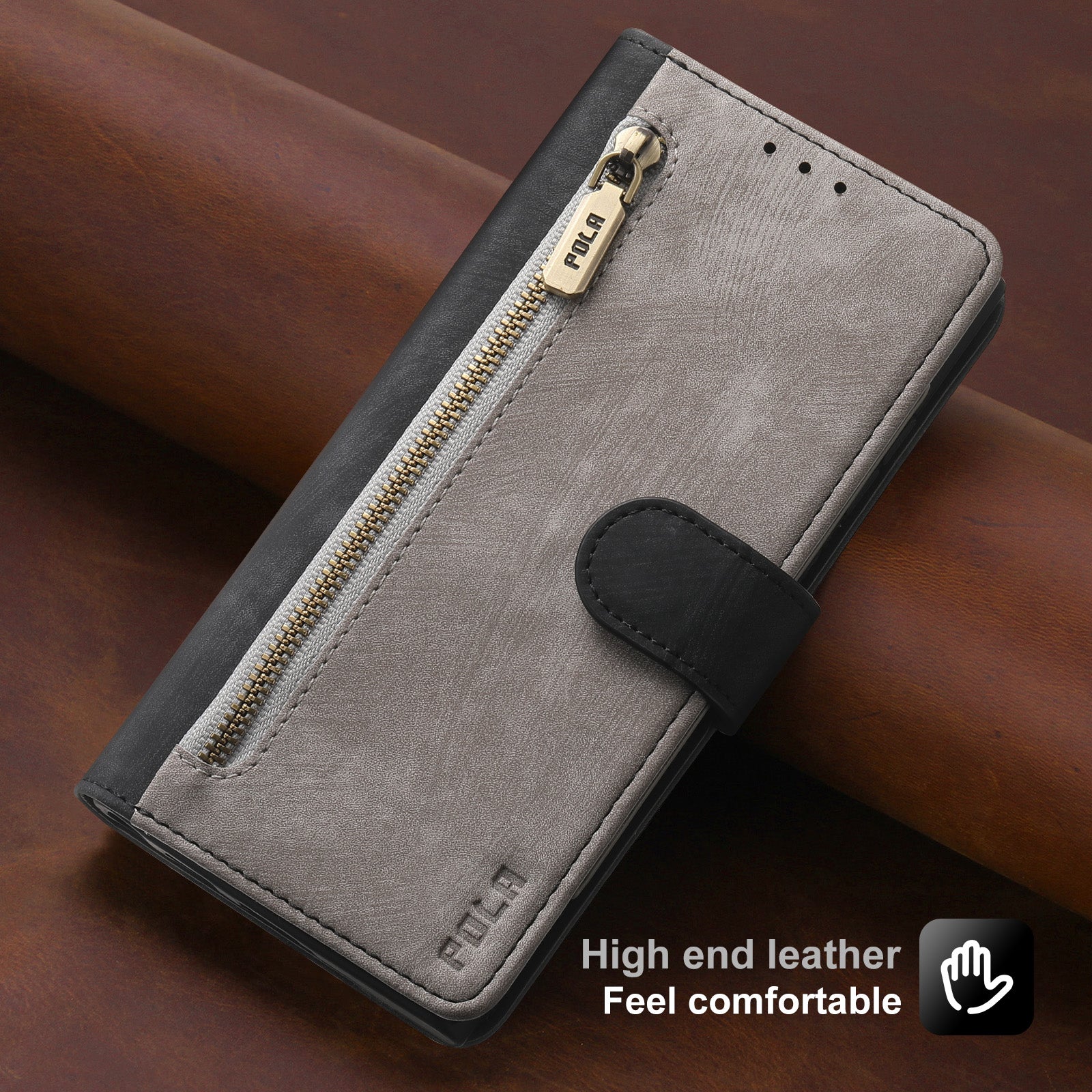 RFID-blockierende Leder-Brieftaschenhülle für iPhone – Klapphülle mit Reißverschluss, Kartenfach, magnetischer Ständer, stoßfester Schutz, Premium-Design für iPhone
