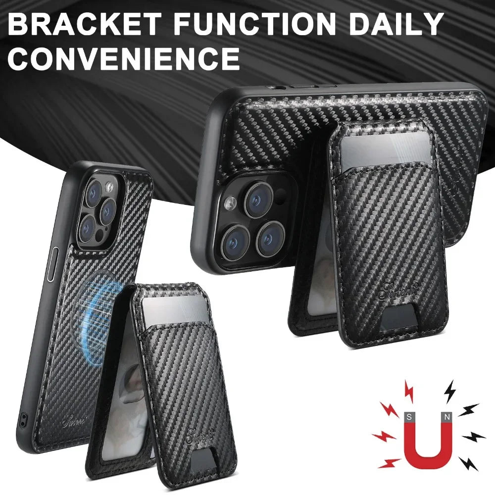Hochwertige 2-in-1-iPhone-Hülle im Brieftaschenformat aus Carbonfaser – magnetischer Kartenhalter, abnehmbare Abdeckung, stoßfester Schutz, schlankes Design für iPhone-Modelle