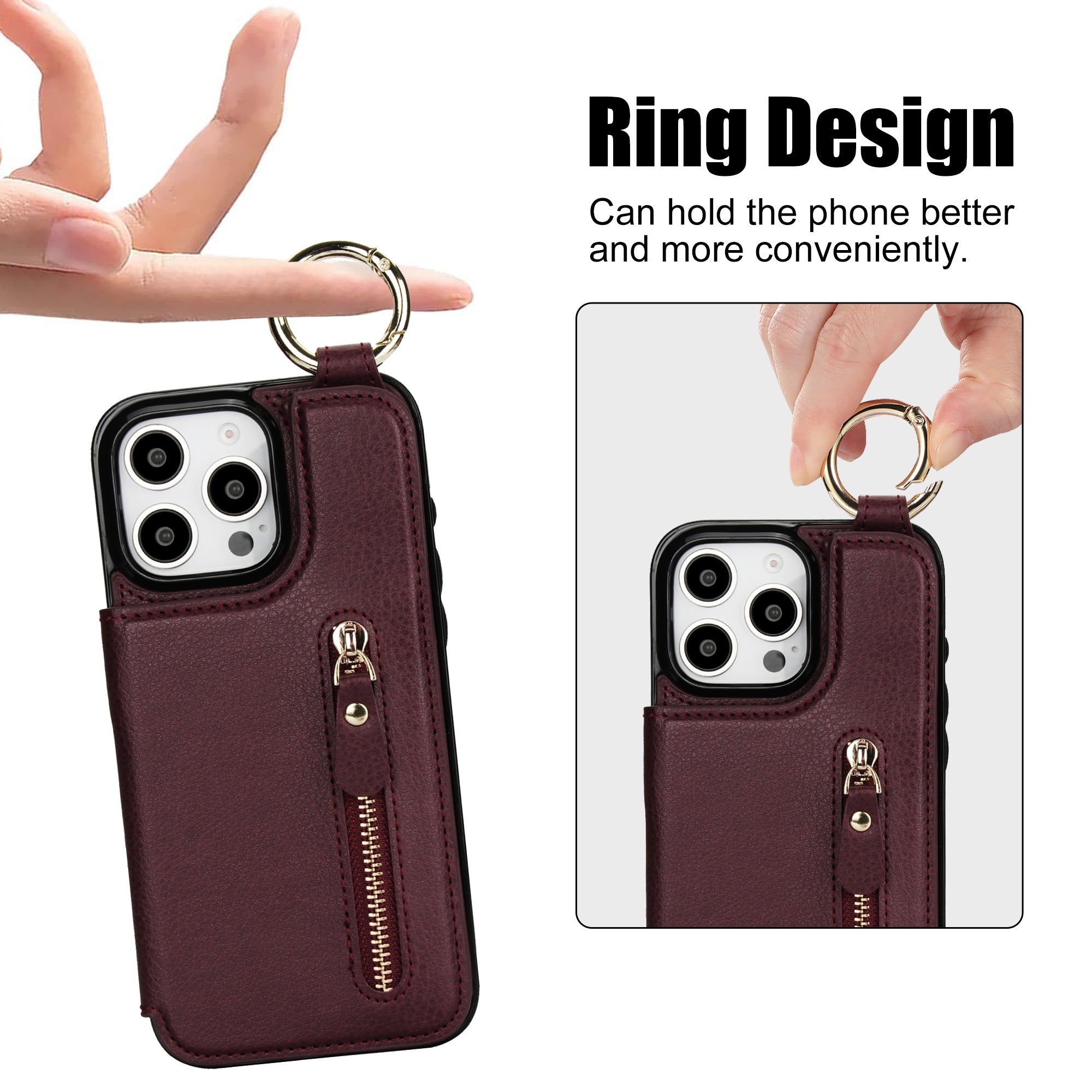Luxuriöse iPhone-Hülle aus Leder im Brieftaschenformat mit Reißverschluss – Kartenhalter, Ringständer, stoßfester Schutz und Crossbody-Design für sicheren und stilvollen Komfort