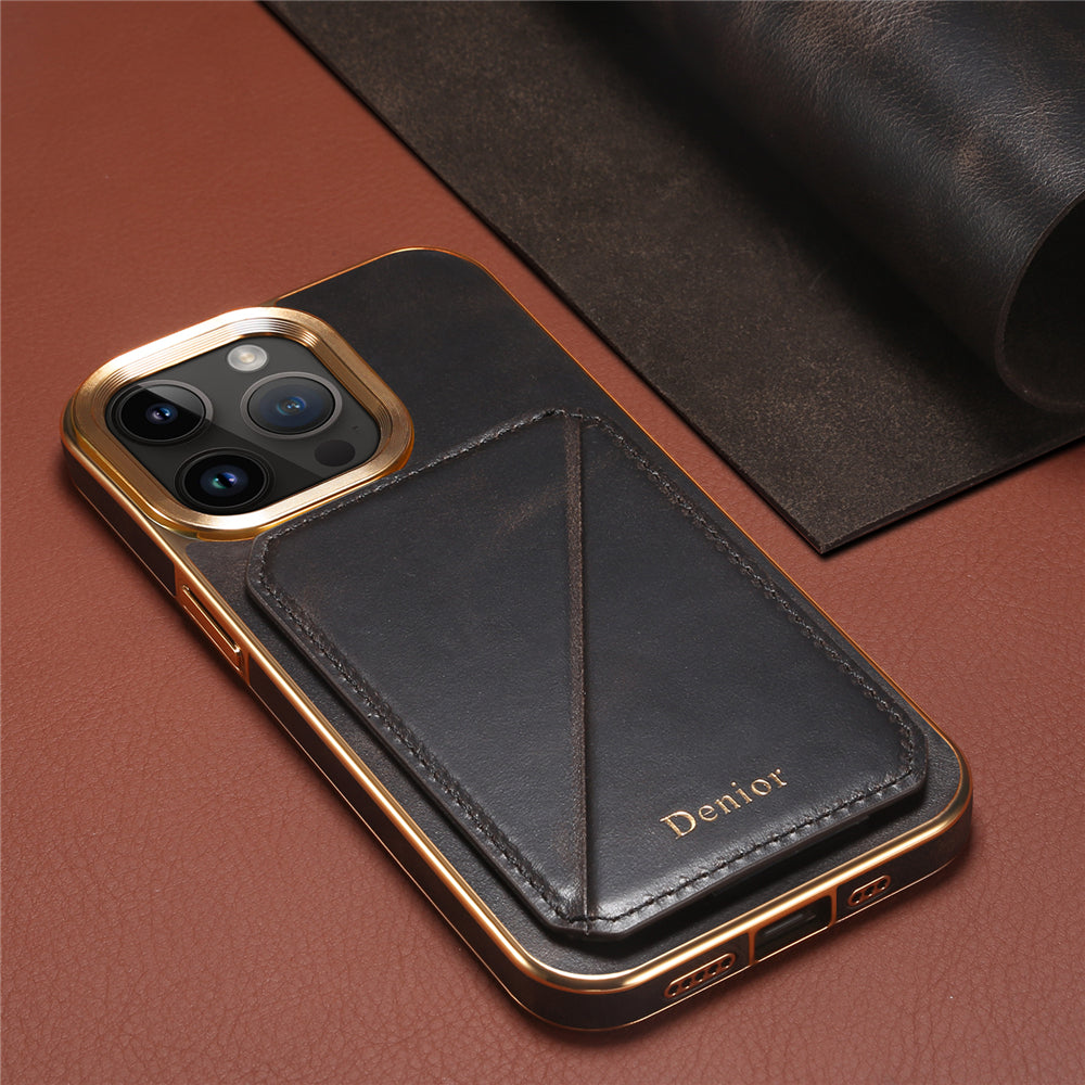 Luxury Cowhide Leather Wallet iPhone Case – Magnetic Card Holder, Plating Shell, Shockproof Protection, Premium Design for iPhone Models