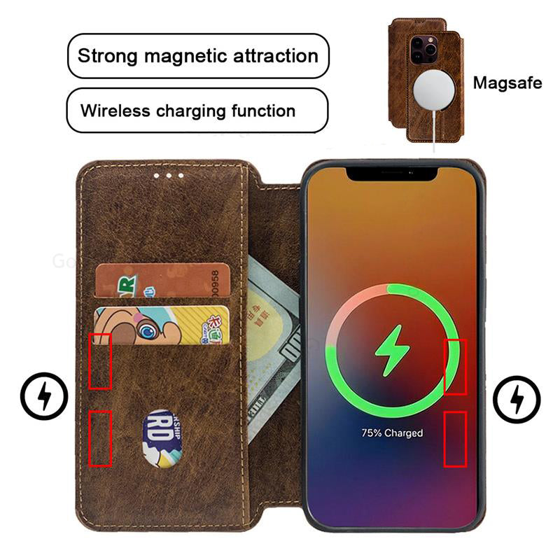 Premium MagSafe Lederhülle für das iPhone – Magnetische Klapphülle, Kartenfach, Kompatibel mit kabellosem Laden, Stilvoller und langlebiger Schutz