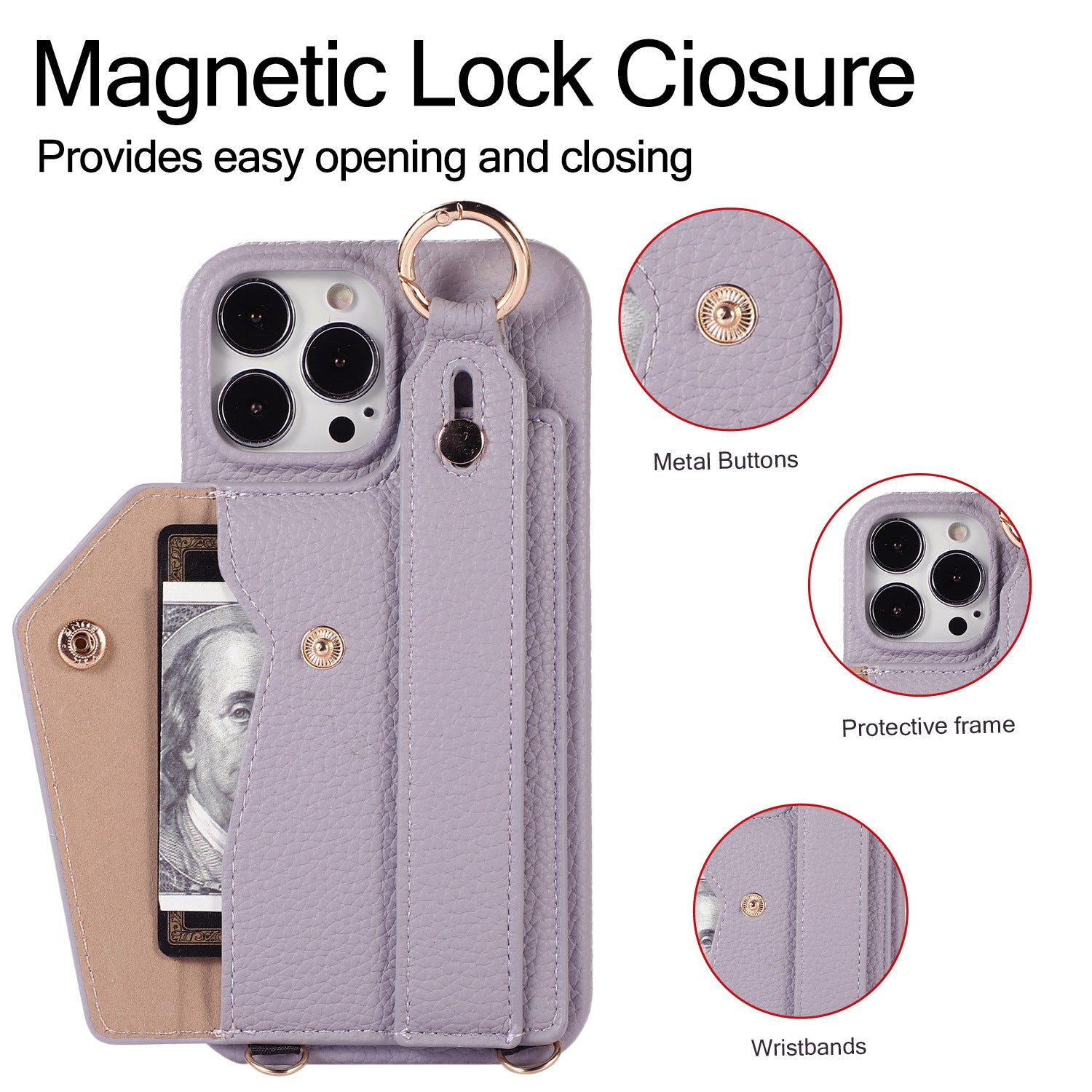 Luxuriöse Crossbody-Hülle aus Leder für das iPhone – Handschlaufe, Ringhalter, Kartenfach, stoßfester Schutz, stilvolles Design für das iPhone
