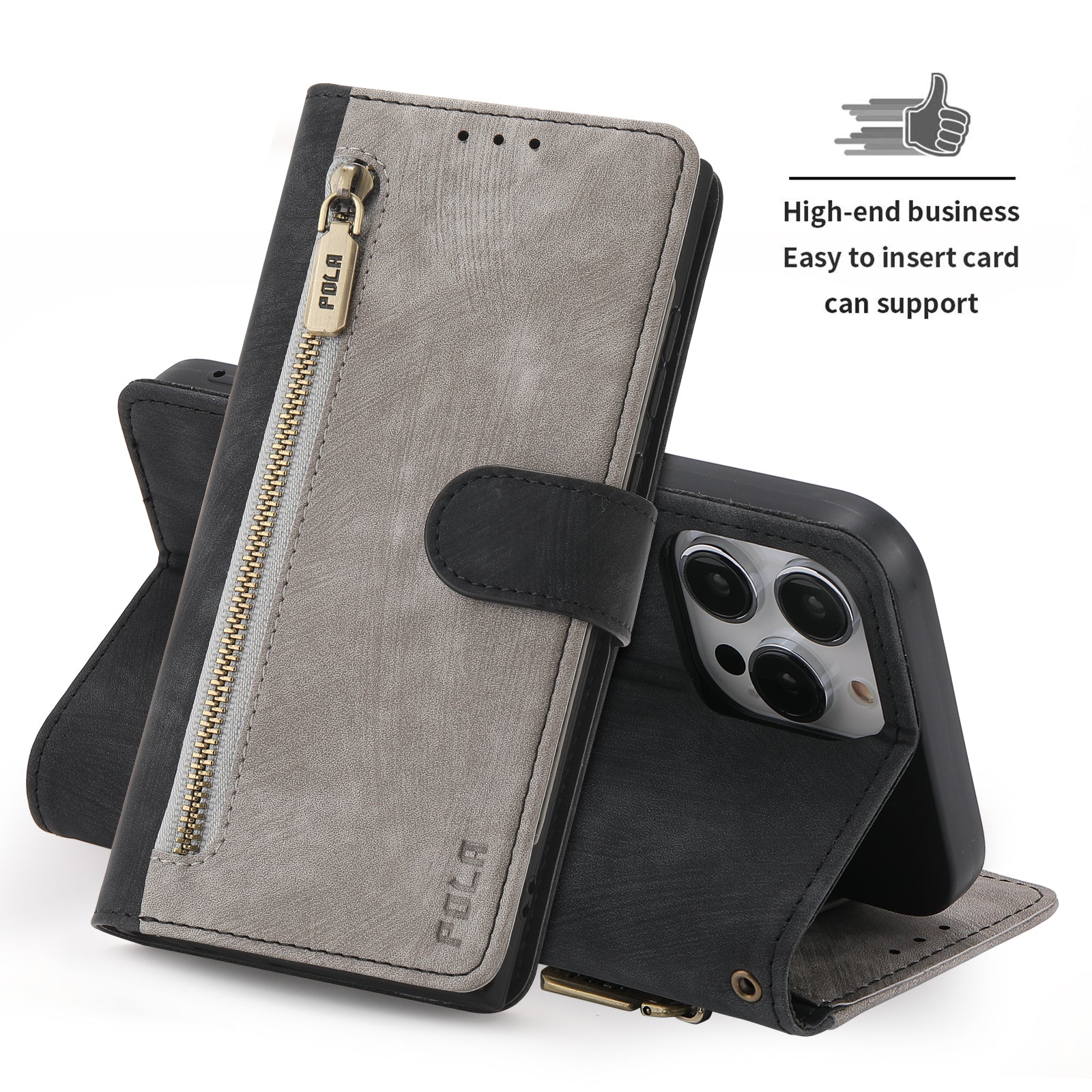 RFID-blockierende Leder-Brieftaschenhülle für iPhone – Klapphülle mit Reißverschluss, Kartenfach, magnetischer Ständer, stoßfester Schutz, Premium-Design für iPhone