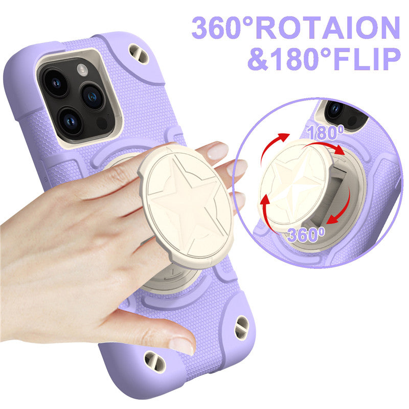 Shield Rotating Ring Rugged Stand iPhone Case – Star Design, Macaron Color Bumper Cover, Durable Protection for iPhone Models