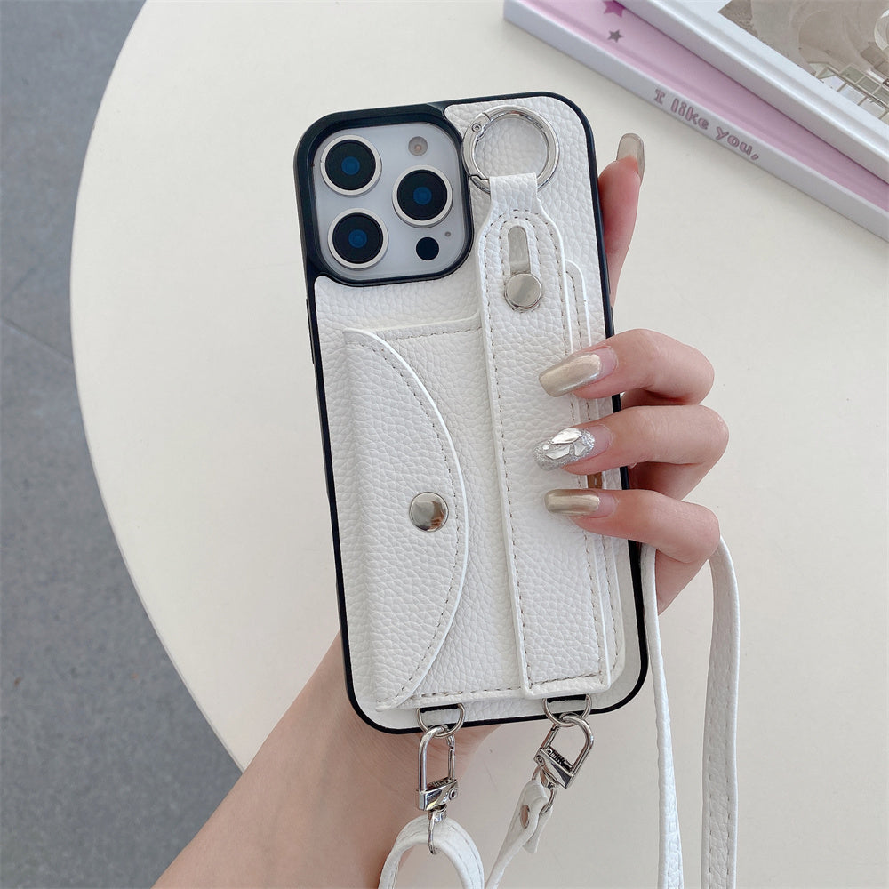 Luxuriöse Crossbody-Hülle aus Leder für das iPhone – Handschlaufe, Ringhalter, Kartenfach, stoßfester Schutz, stilvolles Design für das iPhone