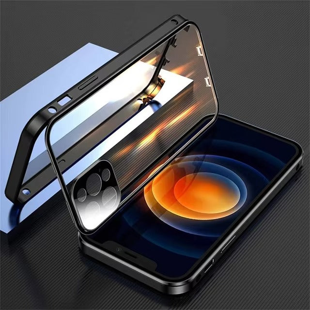 Luxury Apple iPhone Case MagSafe Compatible, Camera Lens & Screen Protection,  Cover with Double-Sided Glass Bumper Lock