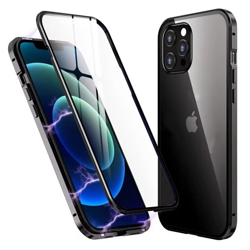 Premium Apple iPhone Case, Ultra Thin Shockproof Magnetic Full All Around Protection Cover with Double Glass Bumper Frame