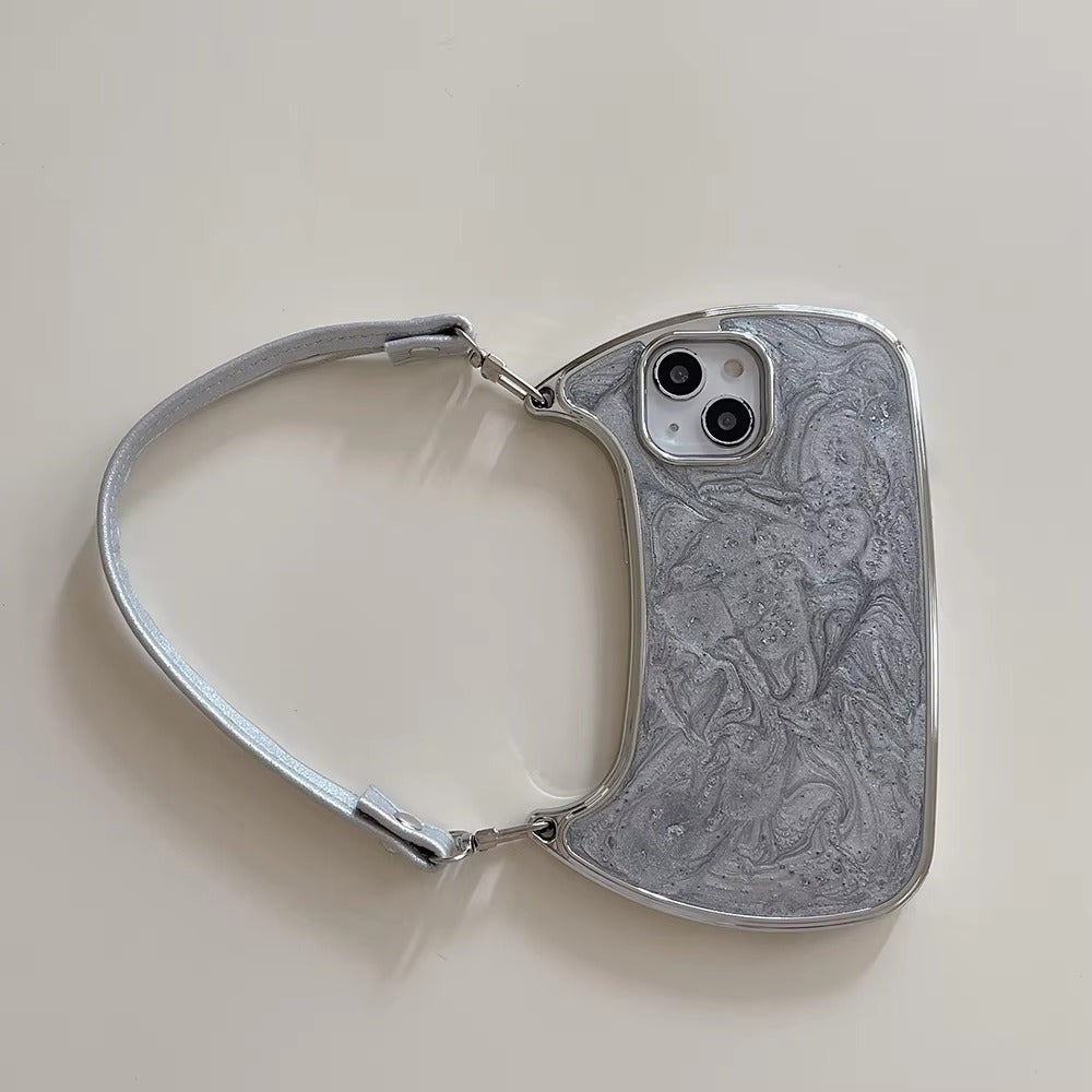 Luxury Apple iPhone Case, MagSafe Compatible, Camera Lens & Screen Protection, Ultra Thin, Shockproof, Magnetic Full All Around Cover – Electroplated Handbag Style Case with Soft Body & Hand Strap
