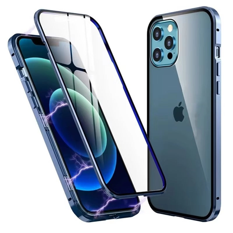 Premium Apple iPhone Case, Ultra Thin Shockproof Magnetic Full All Around Protection Cover with Double Glass Bumper Frame