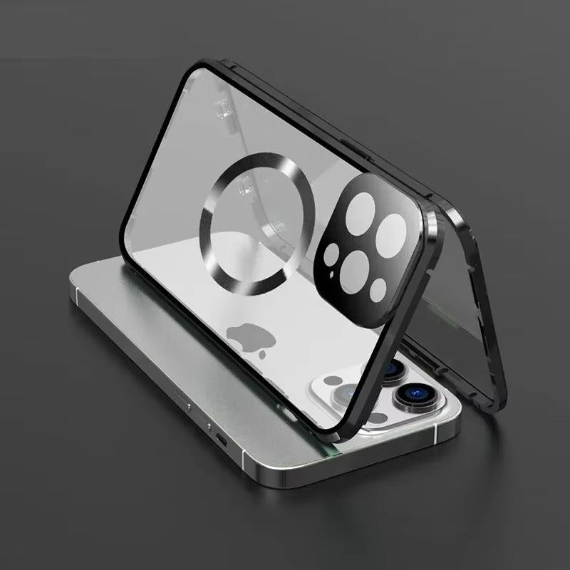 Premium Apple iPhone Case  Ultra Thin Shockproof Magnetic Full All Around Protection Cover with Metal Frame Glass Design
