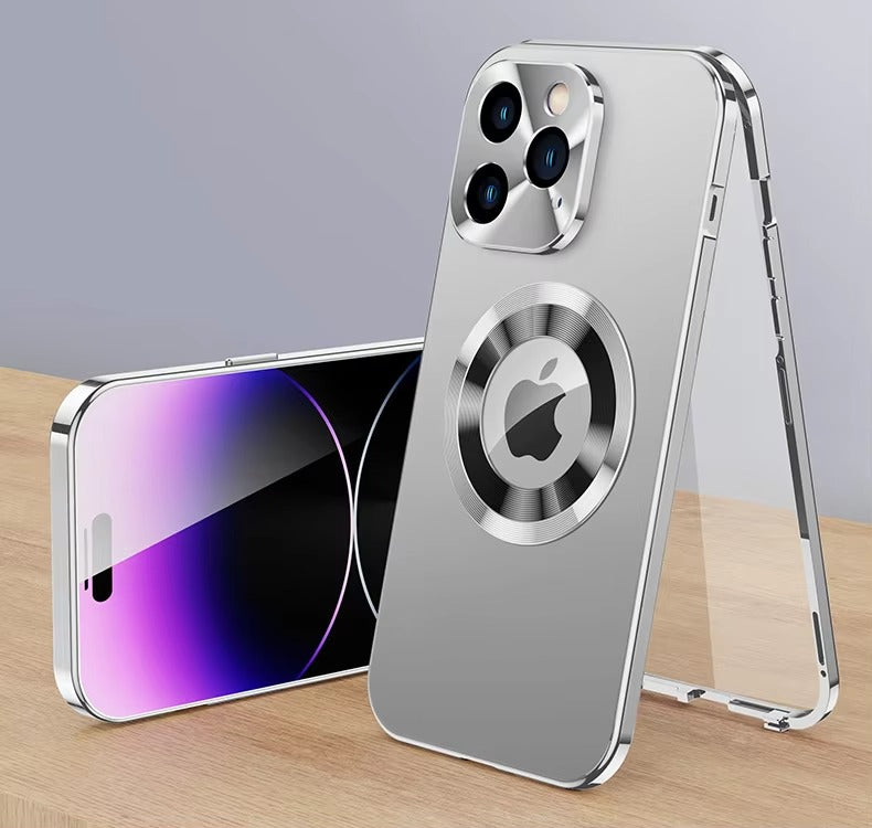 Premium Apple iPhone Case MagSafe Shockproof Magnetic Full All Around Protection Cover with Double Glass Alloy Frame